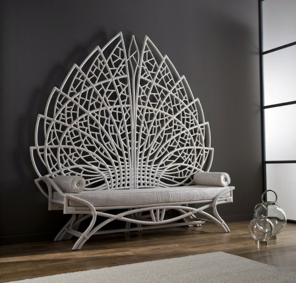 Möbel - Bench with backrest made of rattan