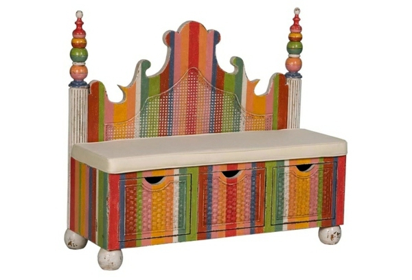 Bench with backrest made of rattan