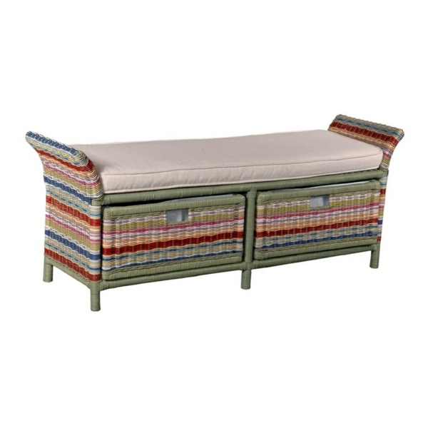 Bench with backrest made of rattan