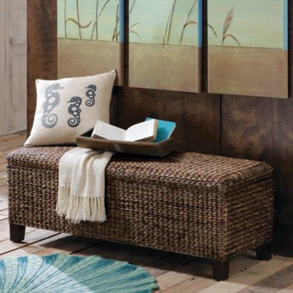 Bench with backrest made of rattan