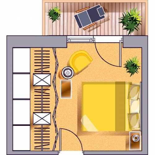 Bedroom in the attic with a large dressing room