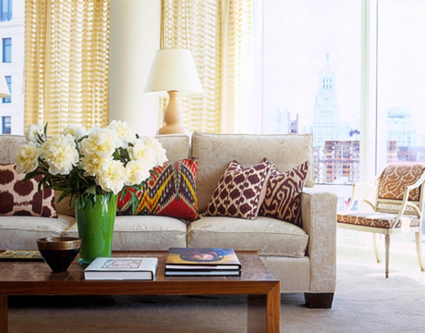 Exotic pattern in interior design in ikat style - Indonesian weaving pattern