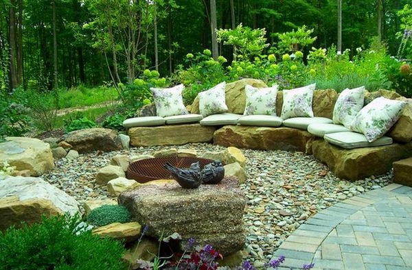 Install pebbles and river stones - beautiful landscape in the garden