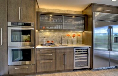 China cabinet and glass display case for a bright kitchen
