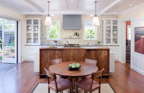China cabinet and glass display case for a bright kitchen