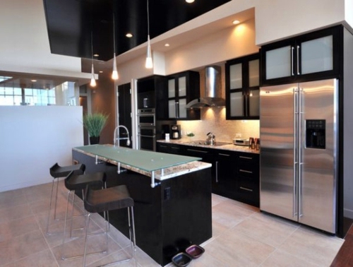 China cabinet and glass display case for a bright kitchen