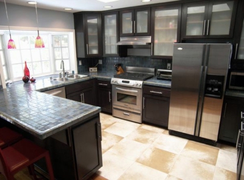 China cabinet and glass display case for a bright kitchen