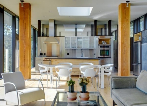 China cabinet and glass display case for a bright kitchen