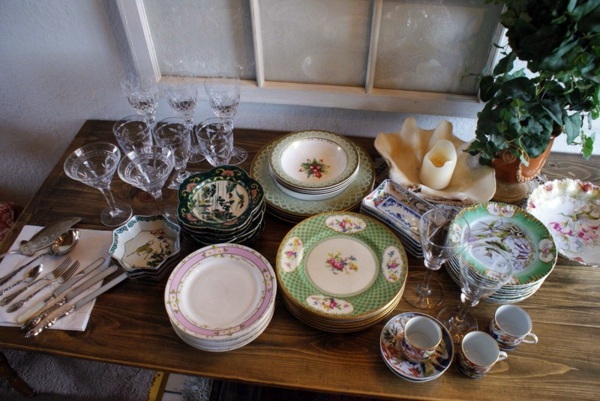 Attractive tableware made of porcelain - Table decoration with various dishes