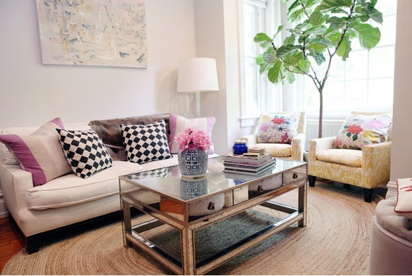 Modern living room furniture with mirror surface Modern living room furniture with mirror surface