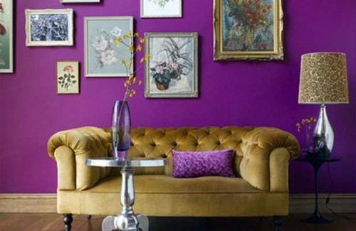 Stylish purple living room interior